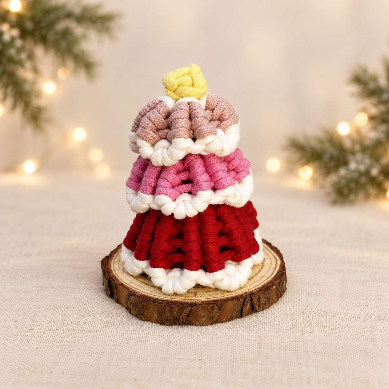 christmas-04 Macrame - 聖誕樹|豆沙粉 × 芭比粉色 × 紅色
